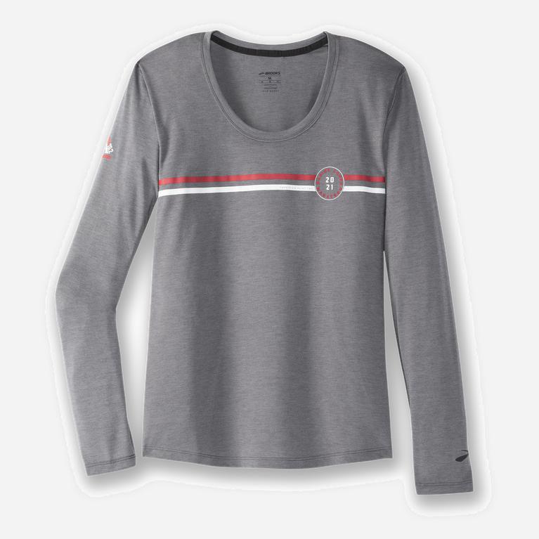 Brooks Mcm21 Distance Graphic Ls Hardloopshirts Met Lange voor Dames Grijs (KYUDN-8509)